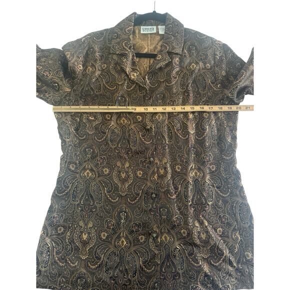 Chicos Size 1 Vintage Brown Gold Metallic Paisley Button Jacket Old Money #5632 - Picture 8 of 12